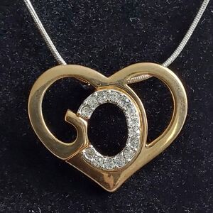 Brand New God's Heart, pendant with necklace, rhinestones, silver and Gold, wi…